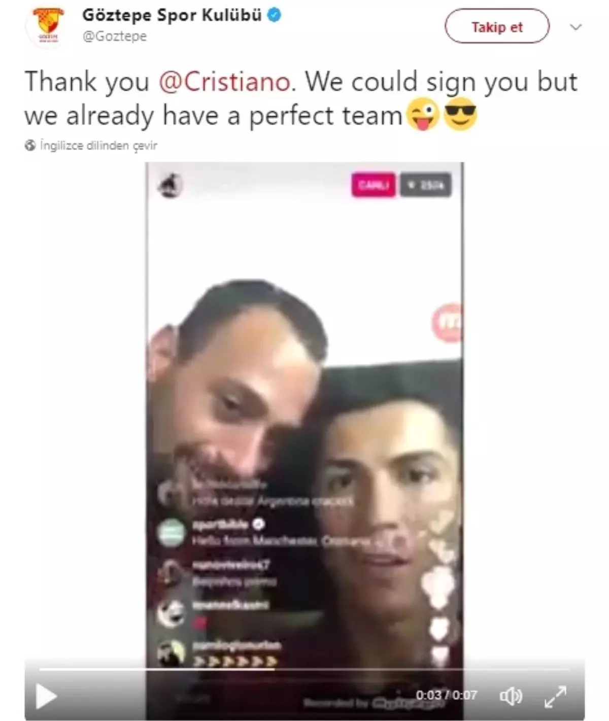 Ronaldo\'dan Göztepe Tezahüratı