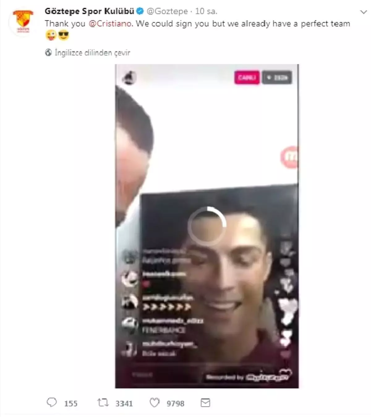 Ronaldo\'dan Göztepe Tezahüratı