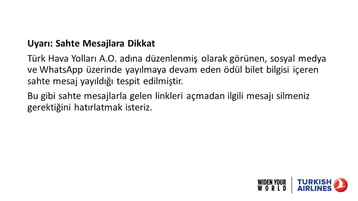 THY Uyardı: Mesajı Açmadan Silin