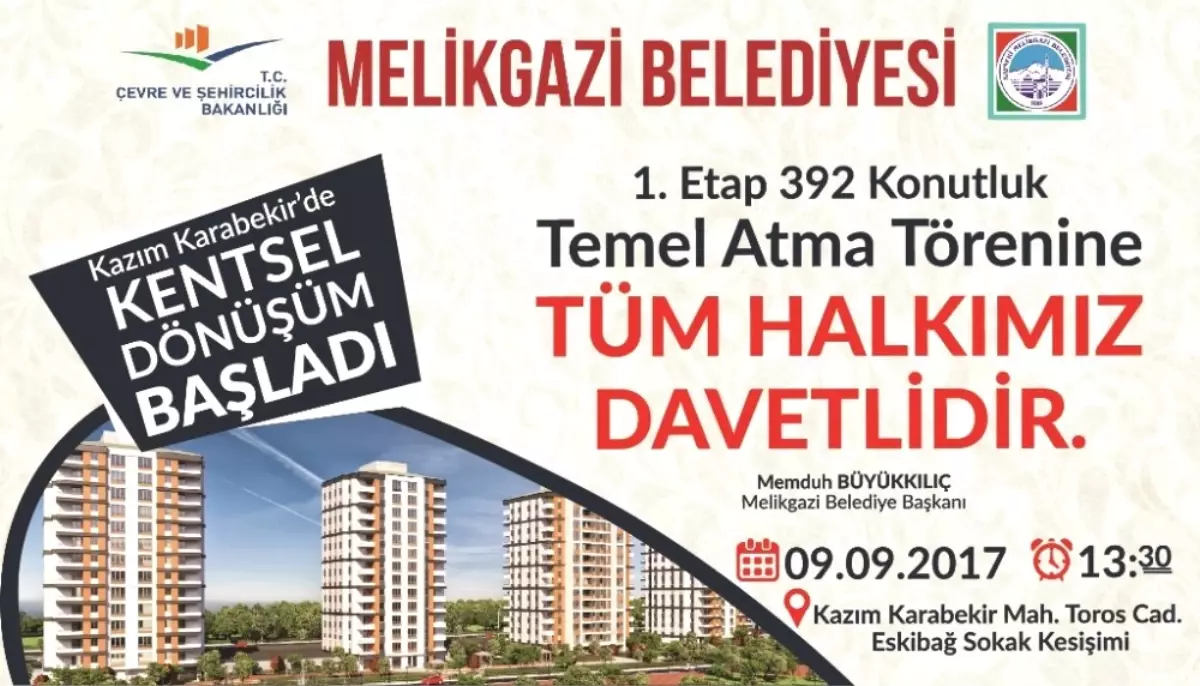 Melikgazi Belediyesi 396 Dairelik Konutun Temelini Atacak