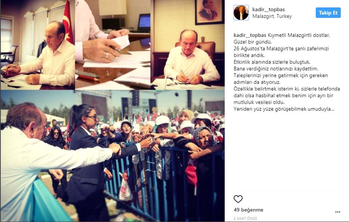 Başkan Topbaş, Instagram\'dan Malazgirt\'e Mesaj Gönderdi