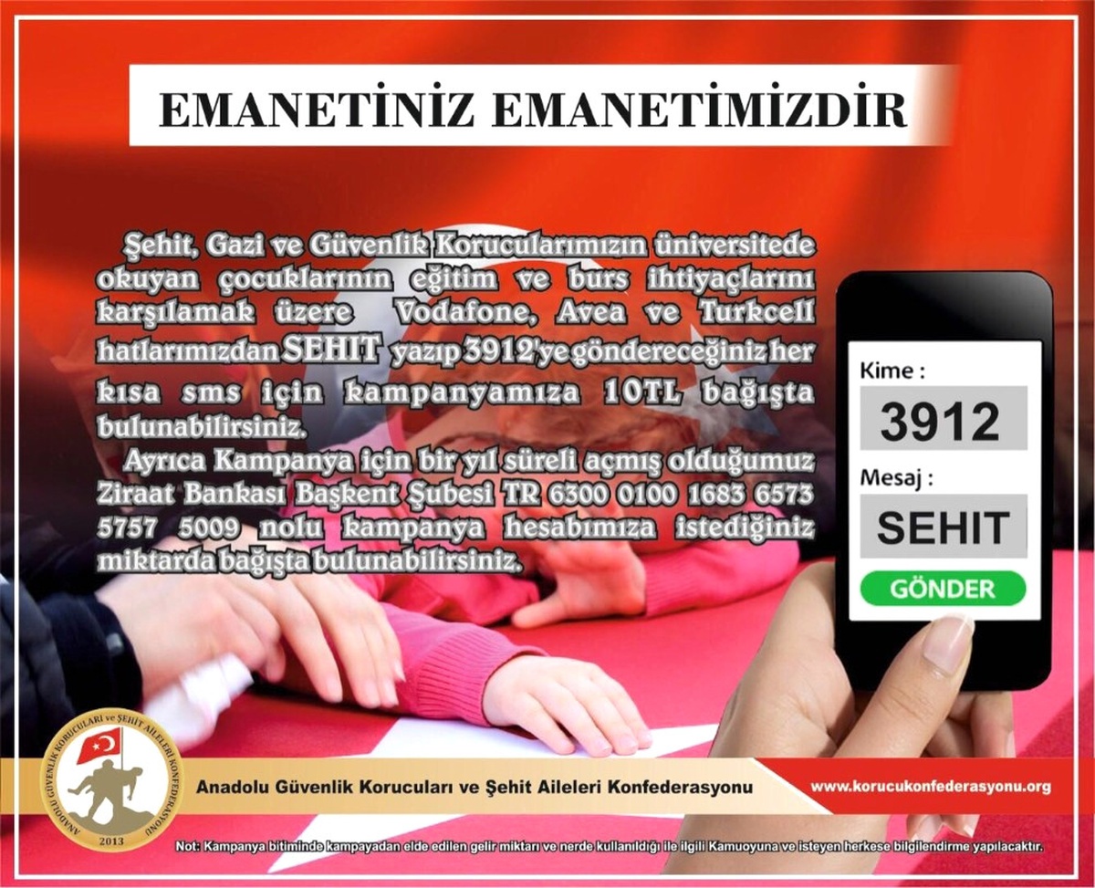 Şehit, Gazi ve Güvenlik Korucularının Üniversitede Okuyan Çocukları İçin Yardım Kampanyası