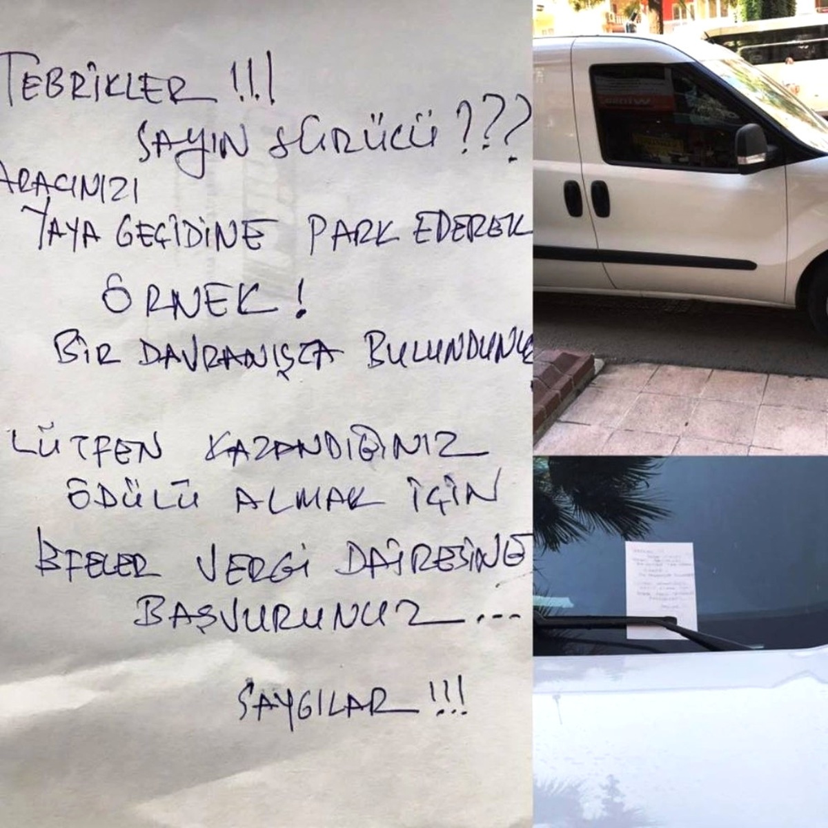 Yaya Geçidine Park Eden Sürücüyü Esprili Not ile Uyardı