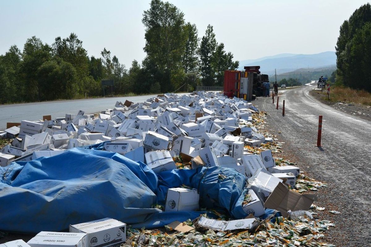 Okullara Üzüm Taşıyan Tır Devrildi: 1 Yaralı