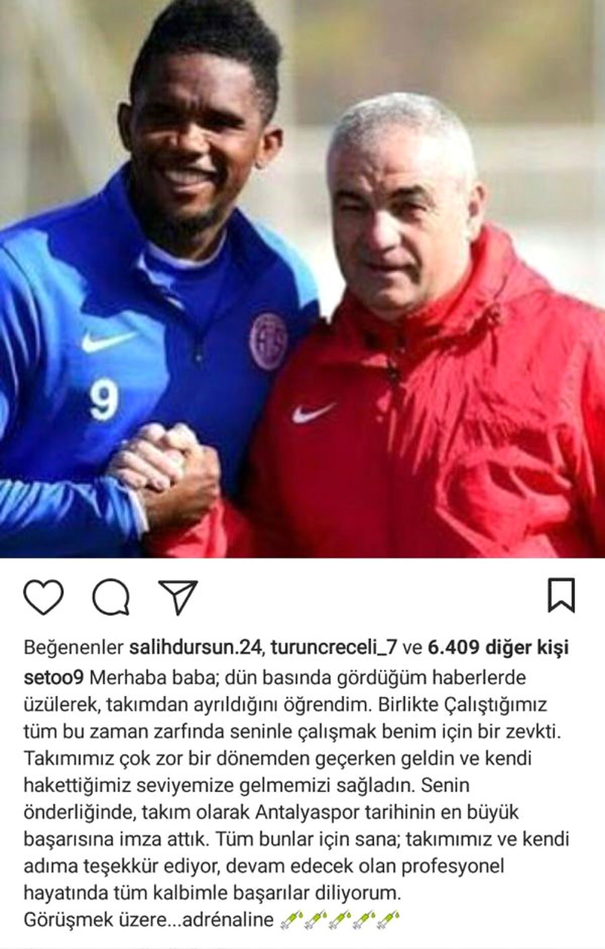 Eto\'o\'dan Çalımbay\'a Veda Mesajı