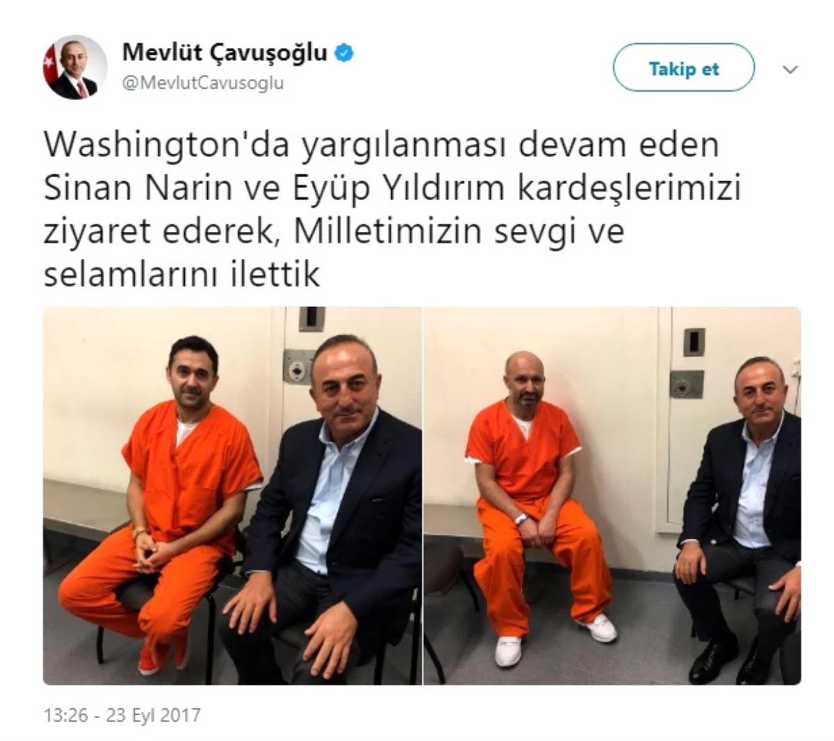 Bakan Çavuşoğlu ABD\'de Tutuklu Bulunan Sinan Narin ve Eyüp Yıldırım\'ı Ziyaret Etti