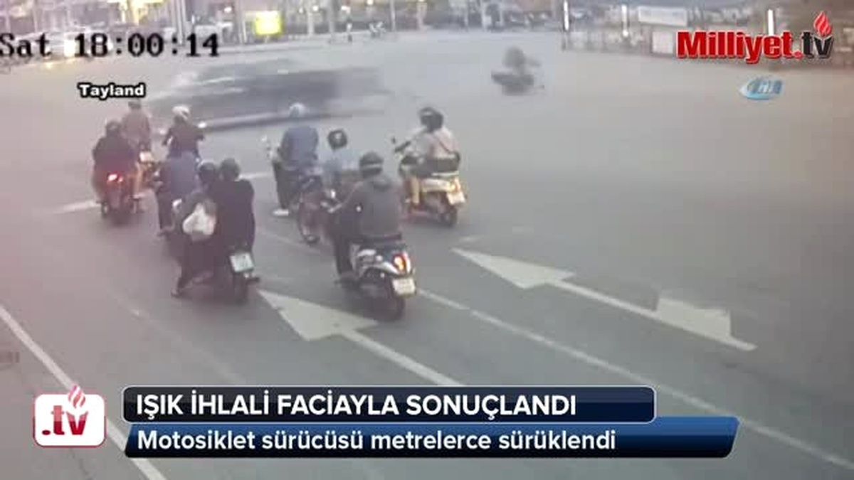 Motosiklet Sürücüsü Metrelerce Sürüklendi