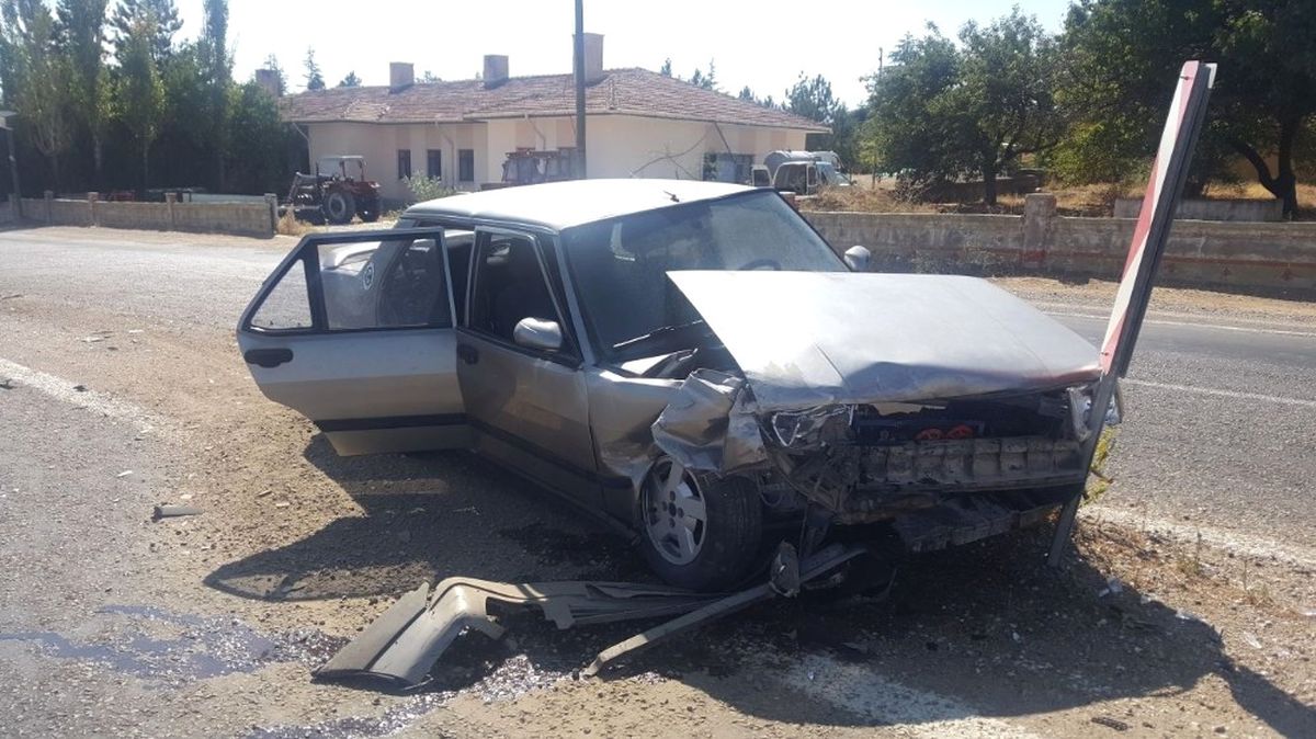 Otomobil Trafik Levhasına Çarparak Durabildi