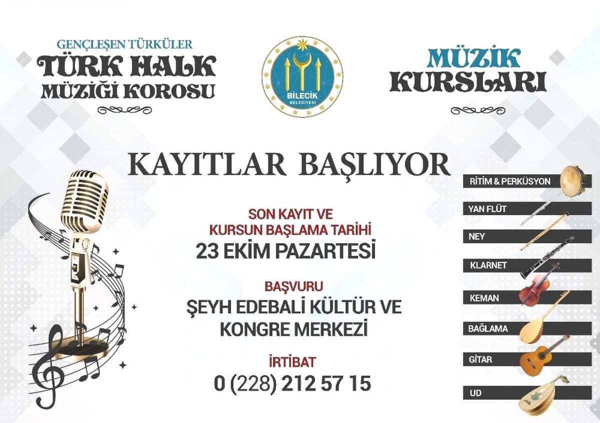 Müzik Kursları ve Gençleşen Türküler Türk Halk Müziği Korosu İçin Kayıtlar Başladı