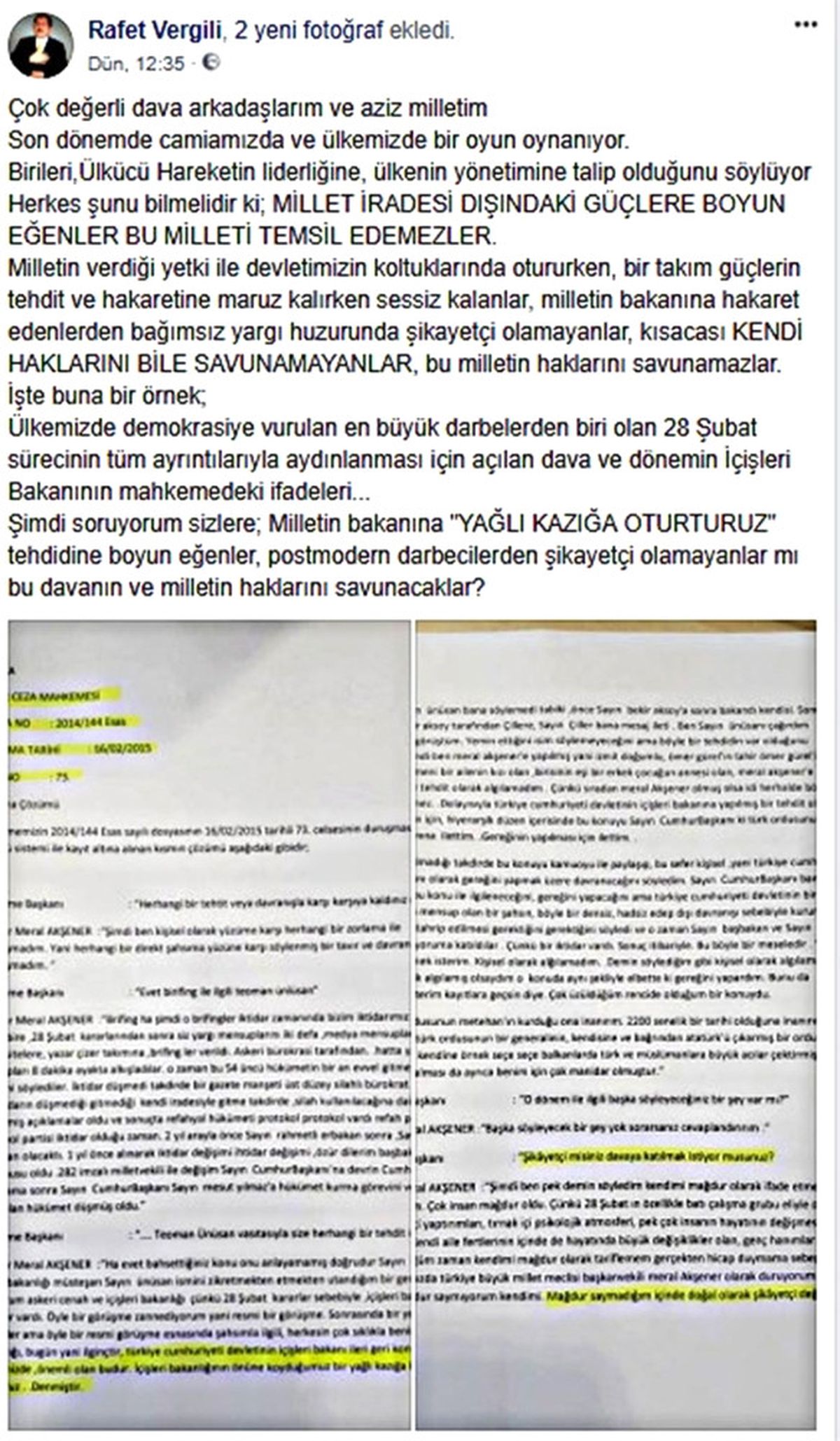 MHP\'li Belediye Başkanı Vergili\'den Akşener\'e \'28 Şubat\' Göndermesi