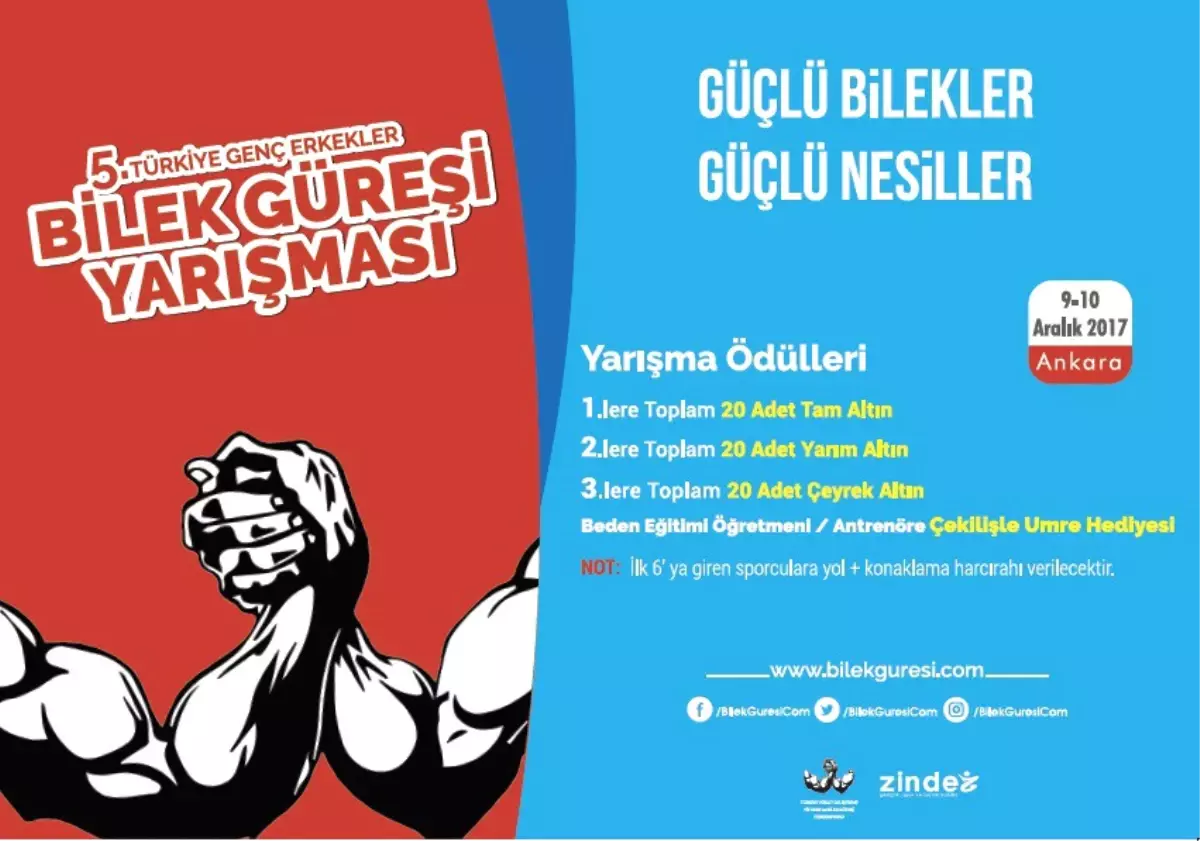 5\'inci Türkiye Genç Erkekler Bilek Güreşi Yarışması Ankara\'da Düzenleniyor