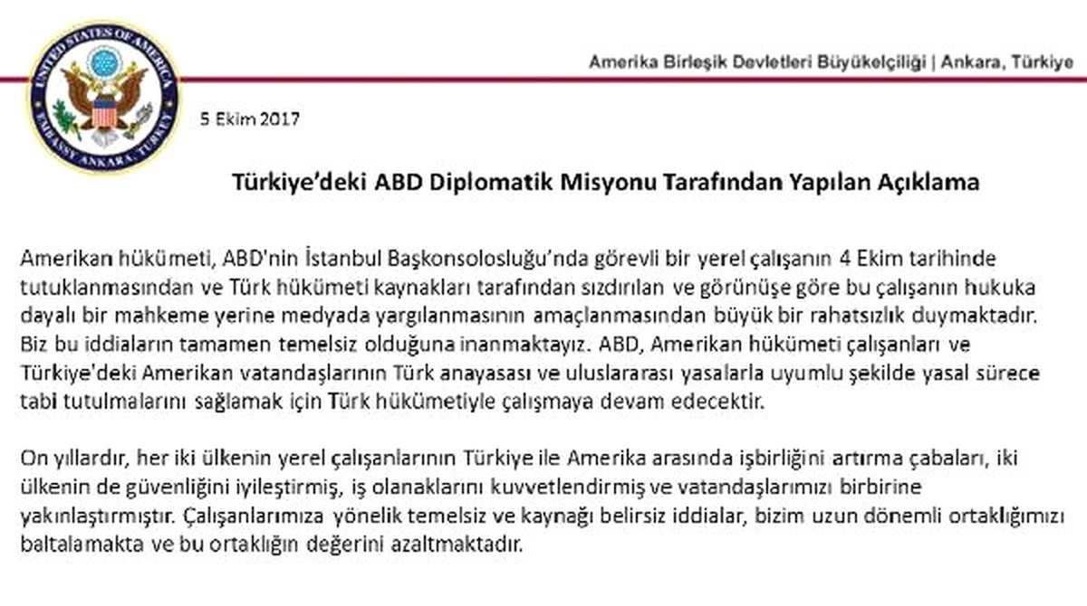 ABD Büyükelçiliği\'nden \'Tutuklama\' Açıklaması: Amerikan Hükümeti, Rahatsızlık Duymaktadır