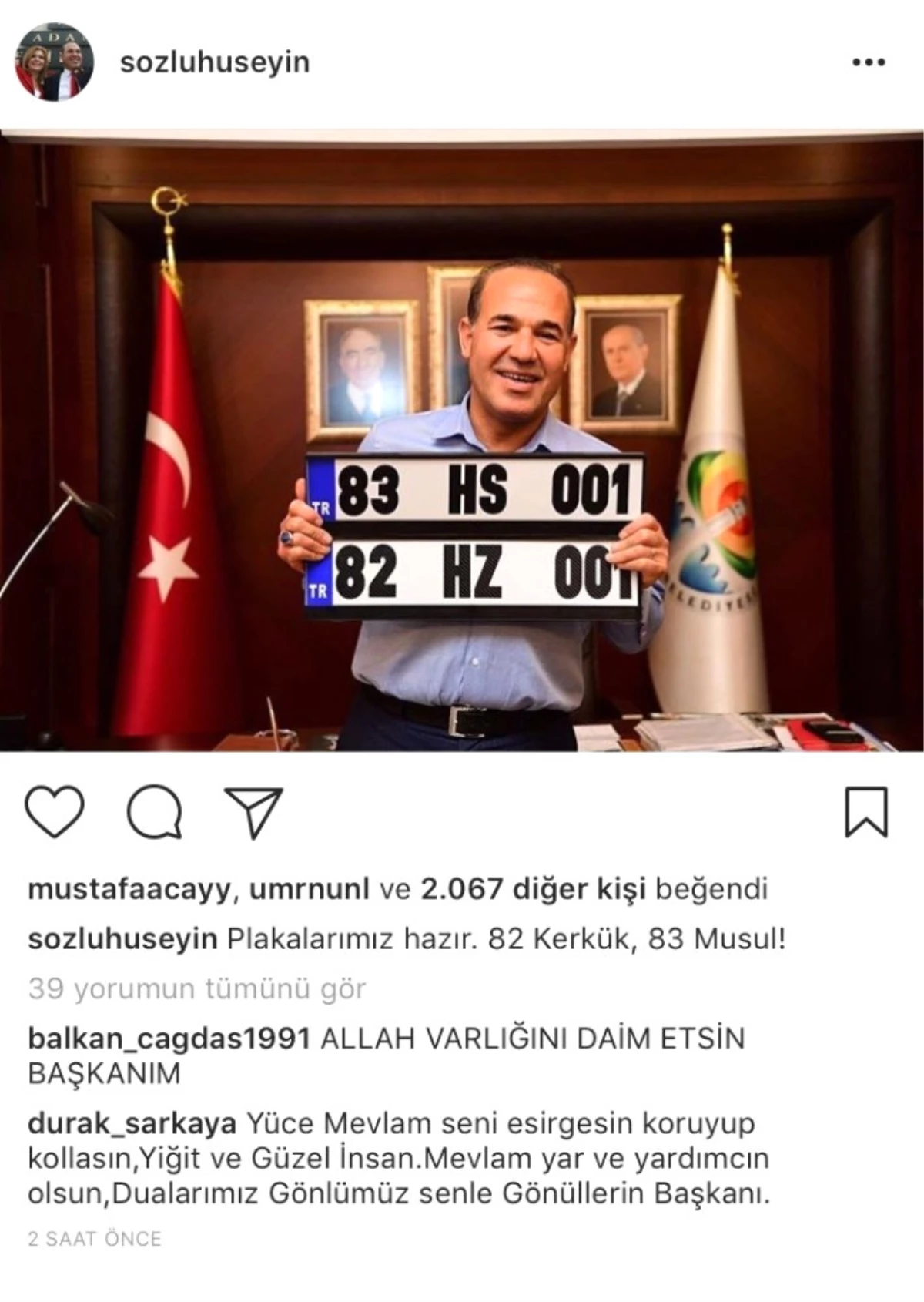 Bahçeli, "82 Kerkük, 83 Musul" Dedi, MHP\'li Belediye Başkanı Plaka Hazırladı