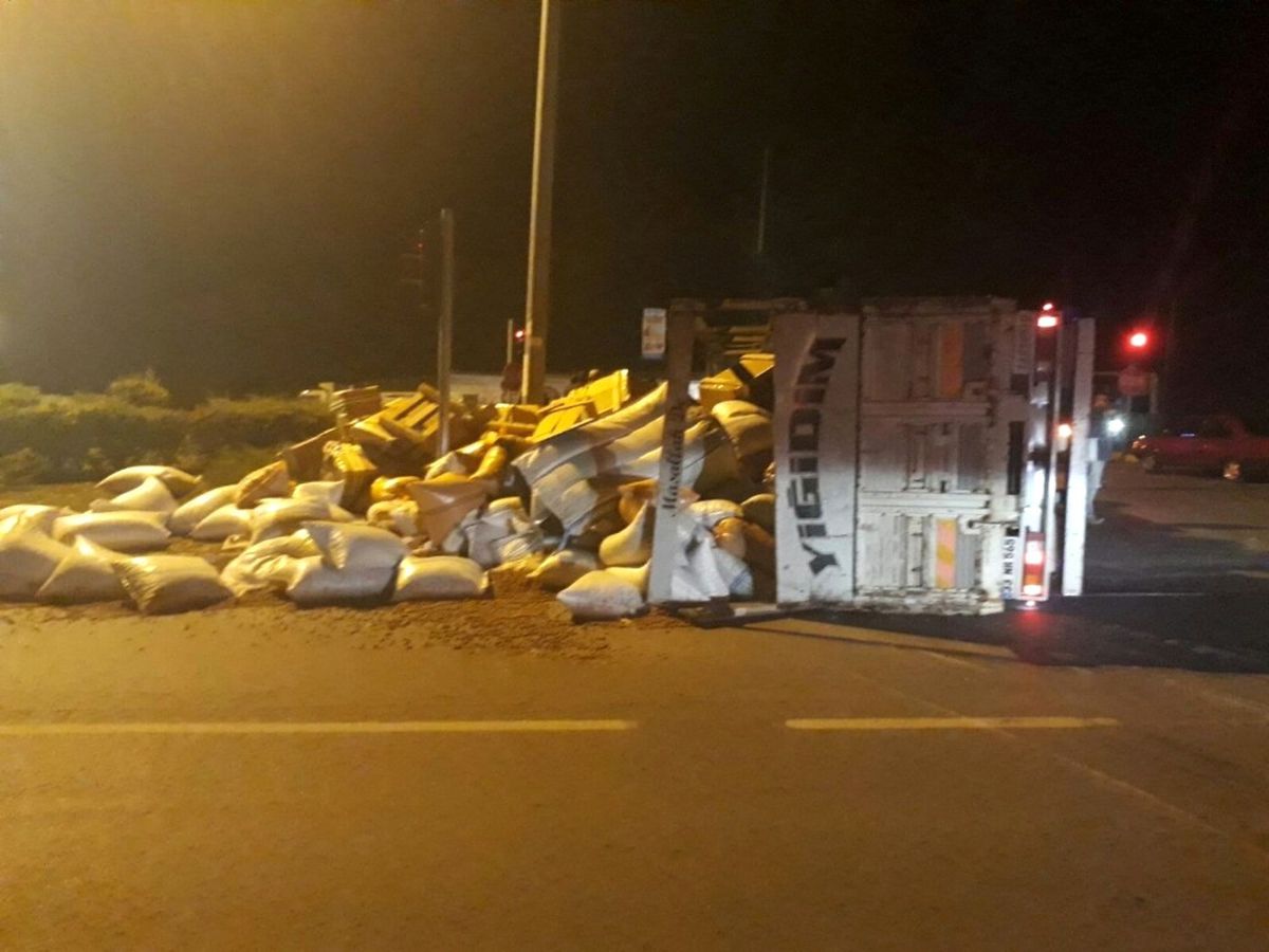 Kamyon Devrildi Tonlarca Fındık Yola Saçıldı