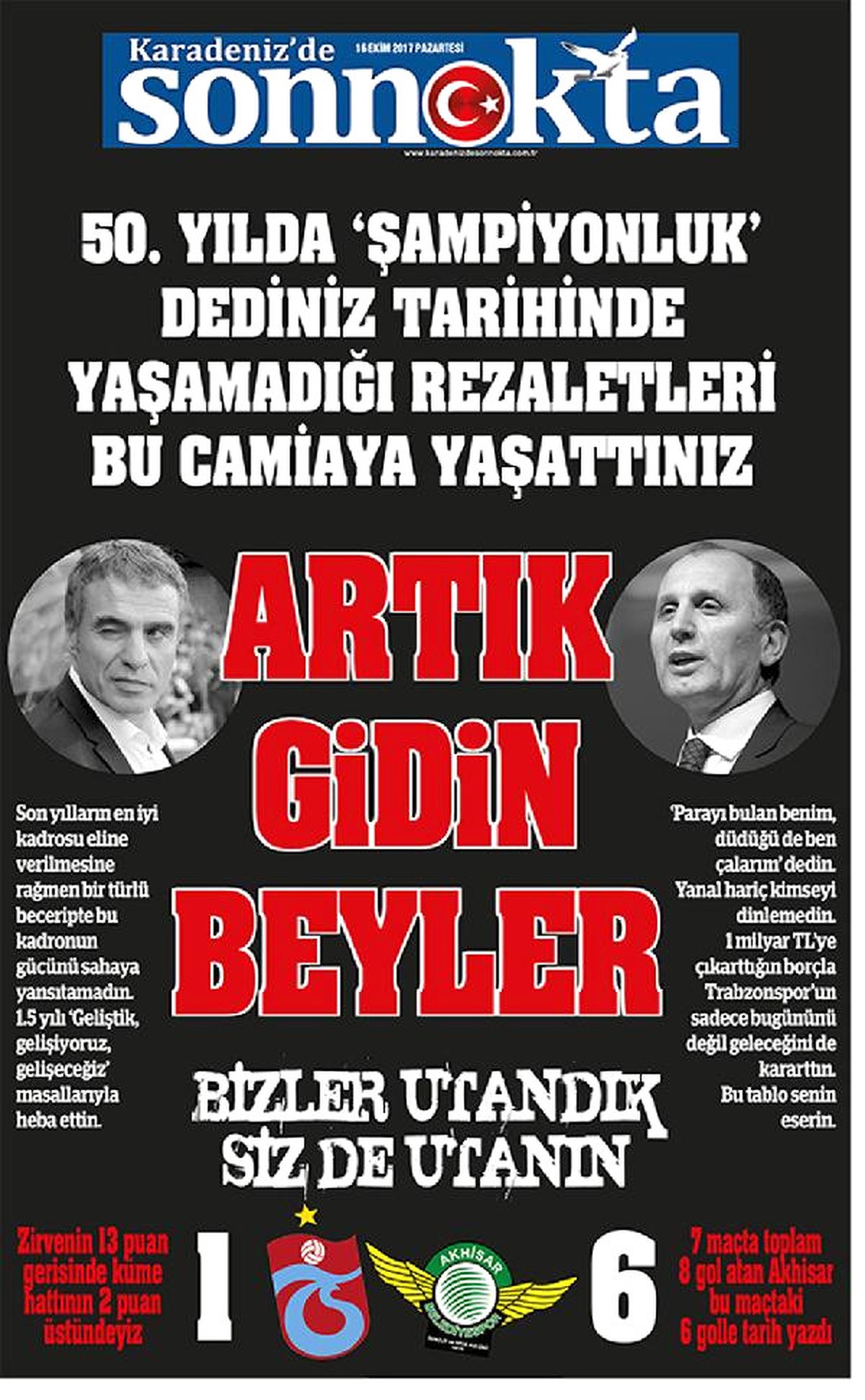 Yerel Gazetelerden Trabzonspor Yönetimi ve Ersun Yanal\'a \'Bırakın Gidin\' Çağrısı