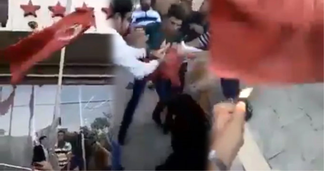 Erbil\'de Protestocular, Otel Önündeki Türk ve ABD Bayraklarını İndirip Yakmaya Çalıştı