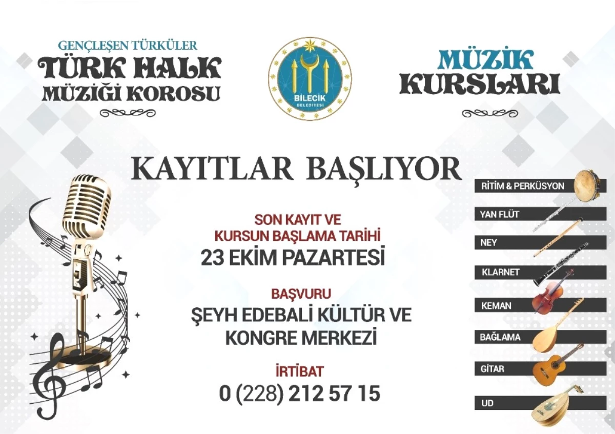 Bilecik Belediyesi Müzik Kursları 23 Ekim\'de Başlıyor