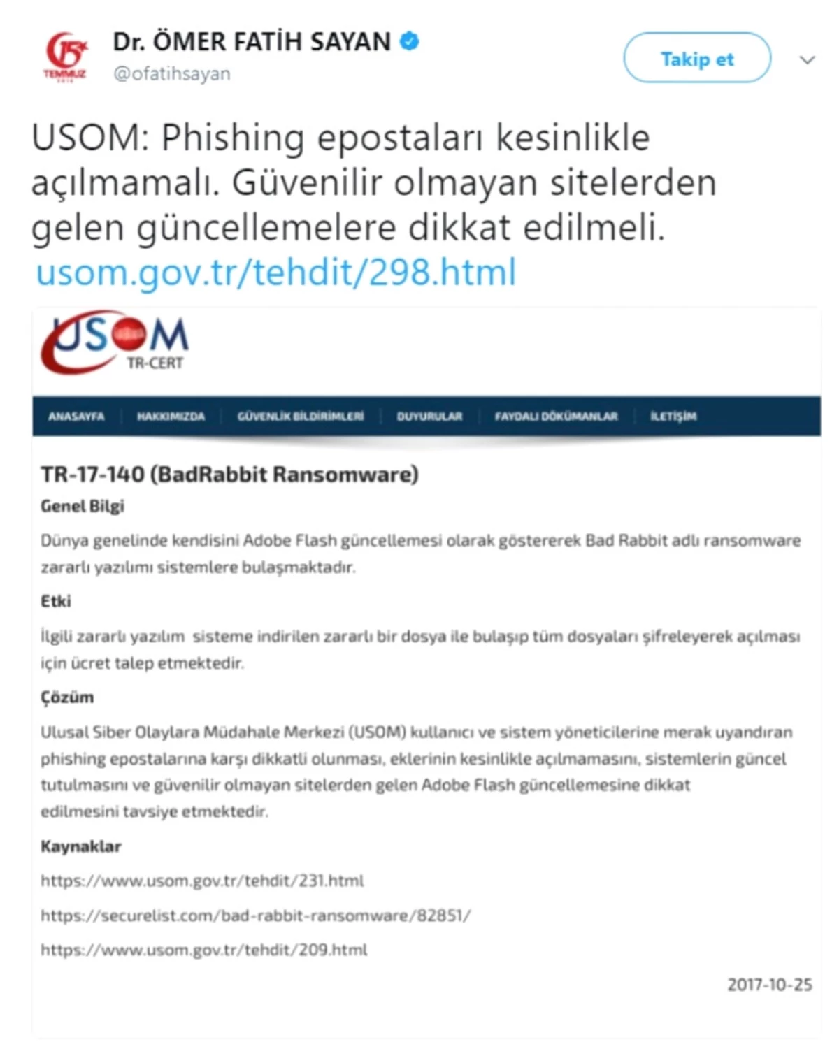 Ulusal Siber Olaylara Müdahale Merkezi\'nden "Badrabbit" Uyarısı