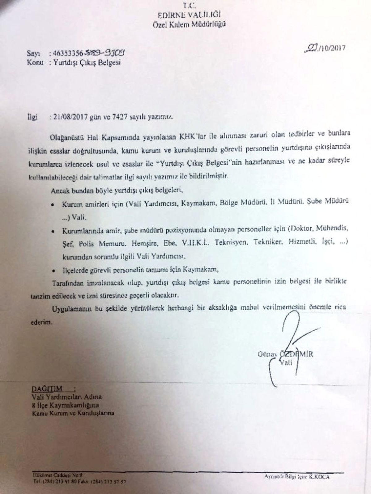 Edirne Valiliğinden Yurt Dışına Çıkacak Memurlara \'Yıllık İzin\' Şartı