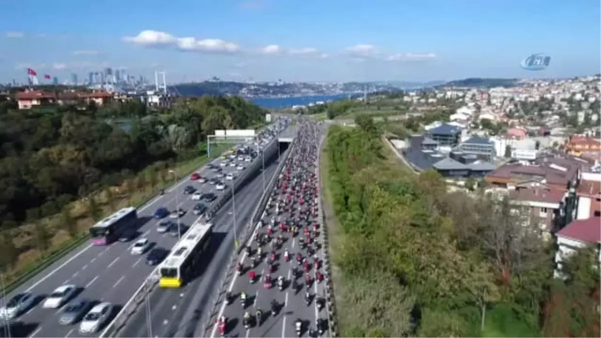 Binlerce Motosikletlinin 15 Temmuz Şehitler Köprüsünden Geçişi Havdan Görüntülendi