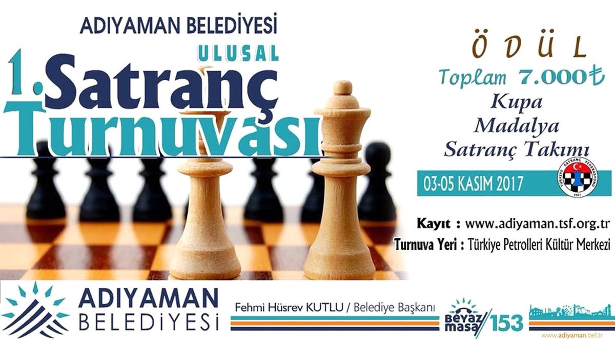Adıyaman Belediyesi 1. Ulusal Satranç Turnuvası Başlıyor