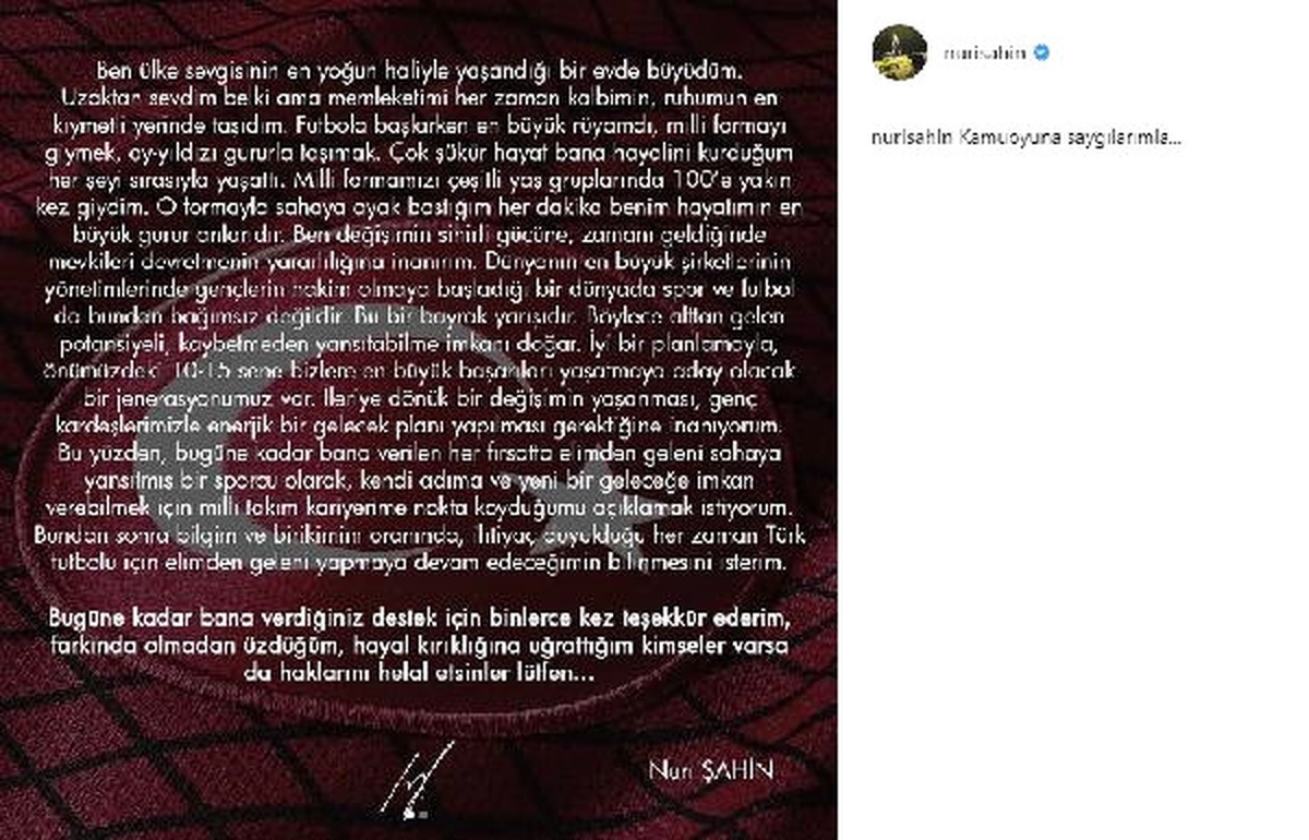 Nuri Şahin, Milli Takım\'ı Bıraktığını Açıkladı!