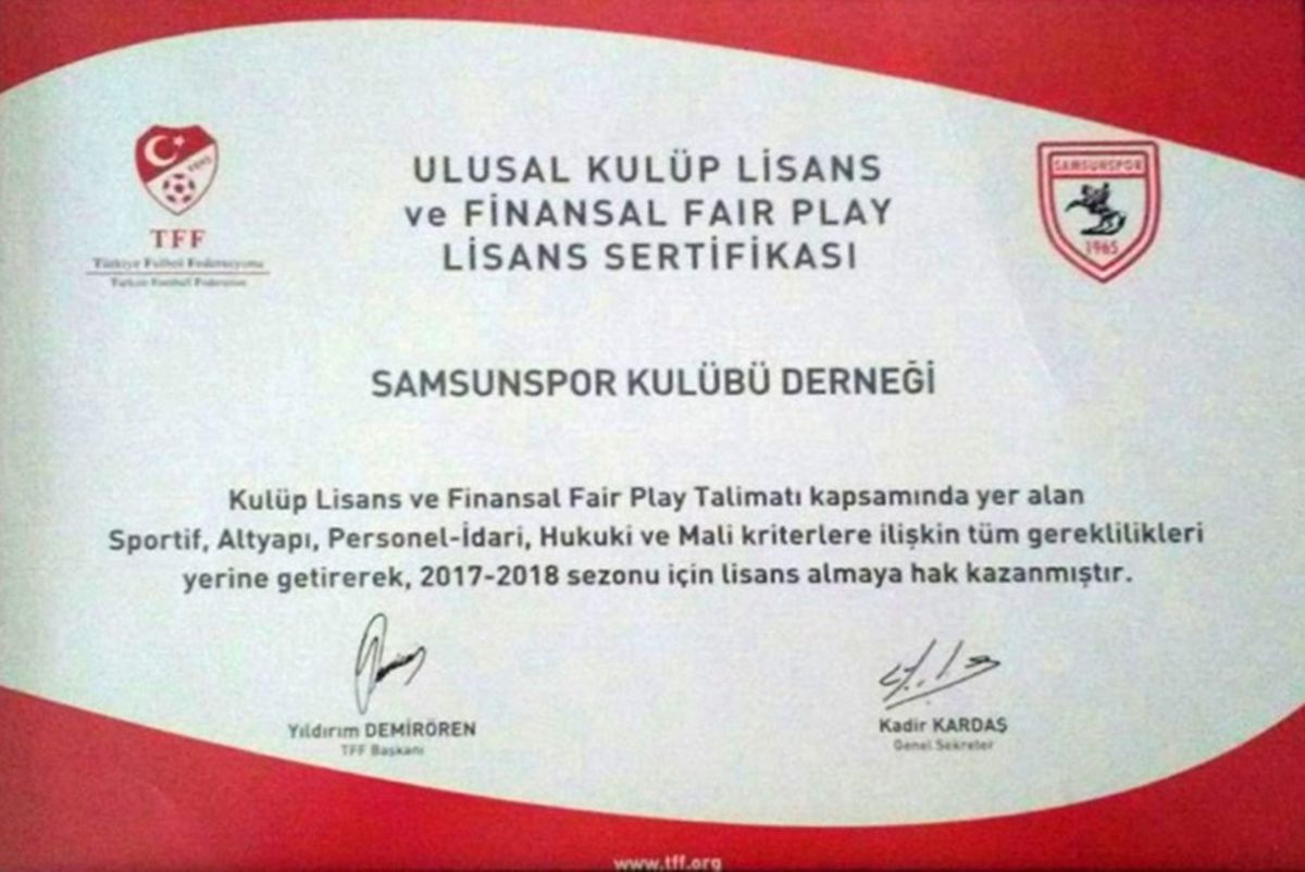 Samsunspor, Ulusal Kulüp Lisansı Aldı