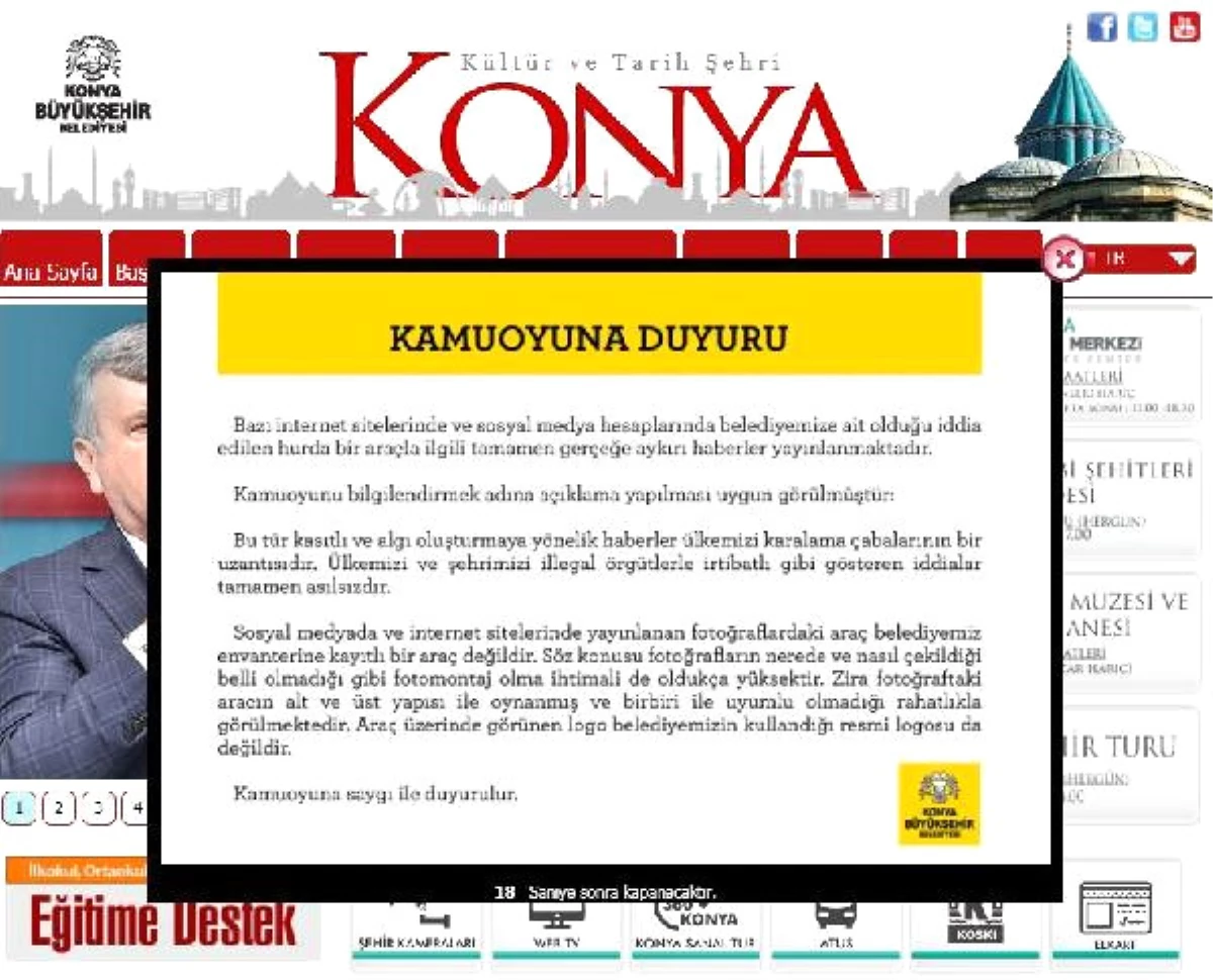 Konya Büyükşehir Belediyesi\'nden Rakka\'da Görüntülendiği İddia Edilen Kamyonla İlgili Açıklama