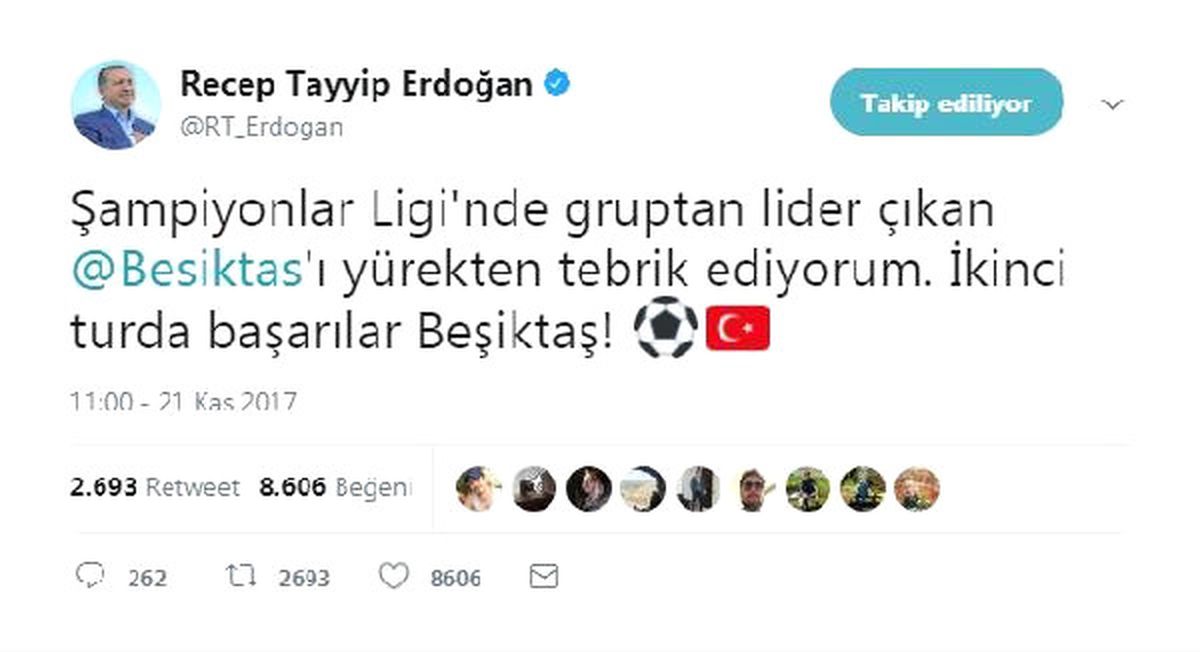 Cumhurbaşkanı Erdoğan, Beşiktaş\'ı Kutladı