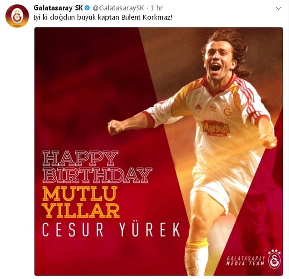 Galatasaray, Bülent Korkmaz\'ı Doğum Gününde Unutmadı