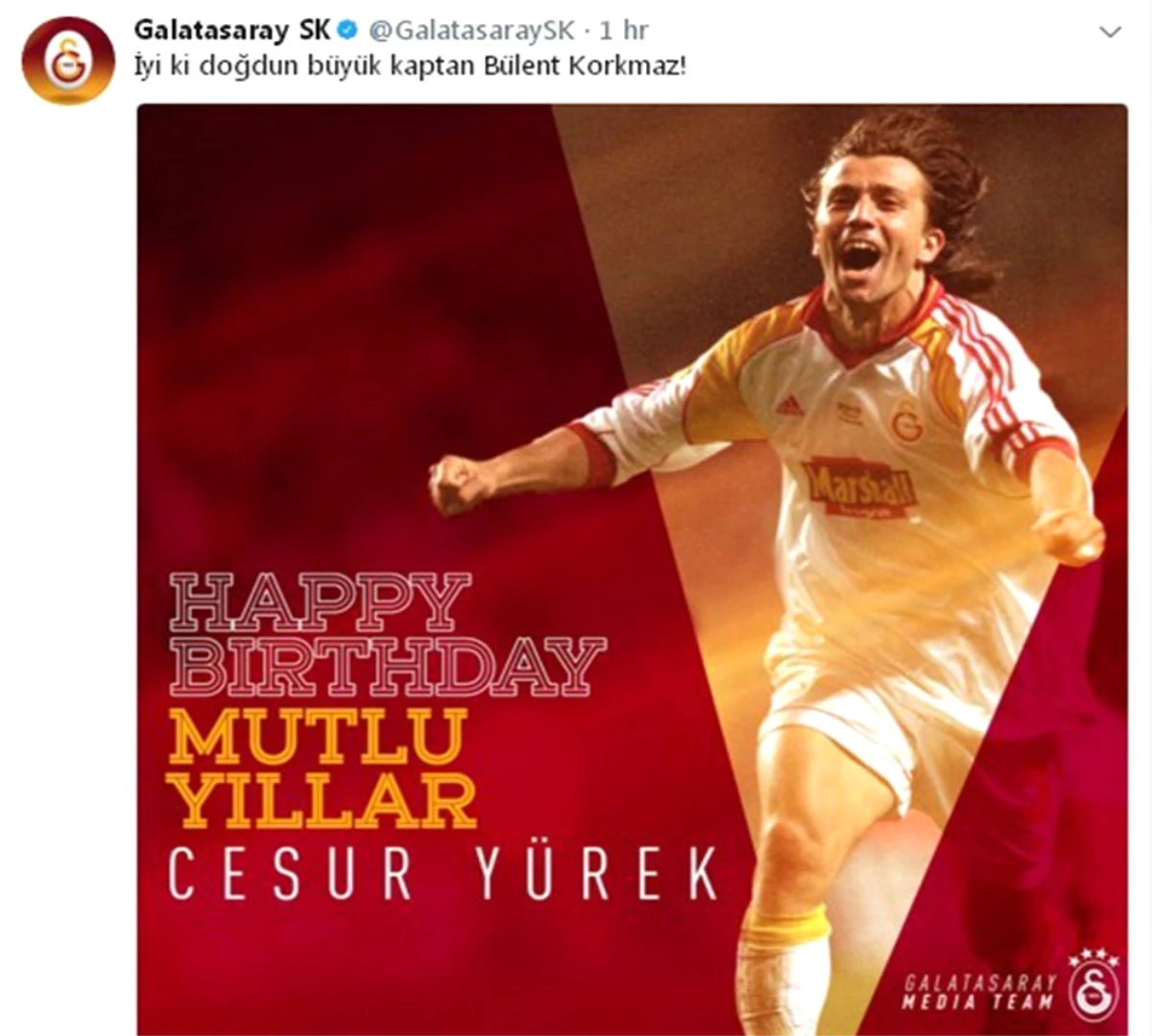 Galatasaray, Bülent Korkmaz\'ı Doğum Gününde Unutmadı
