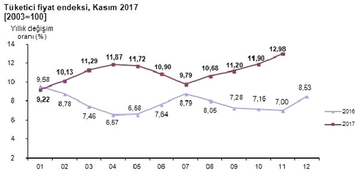 Tüketici Fiyatları Kasım\'da Yüzde 1.49 Arttı, Yıllık Enflasyon Yüzde 12.98