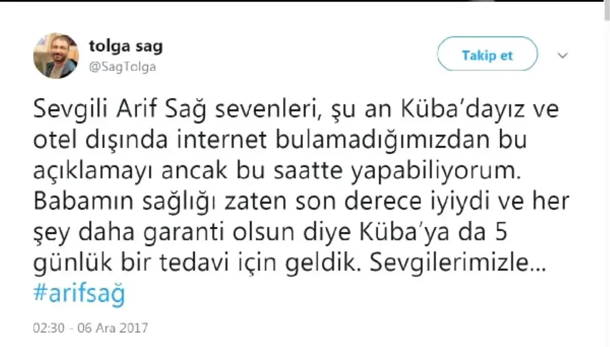 Arif Sağ, Tedavi İçin Küba\'ya Gitti (2)