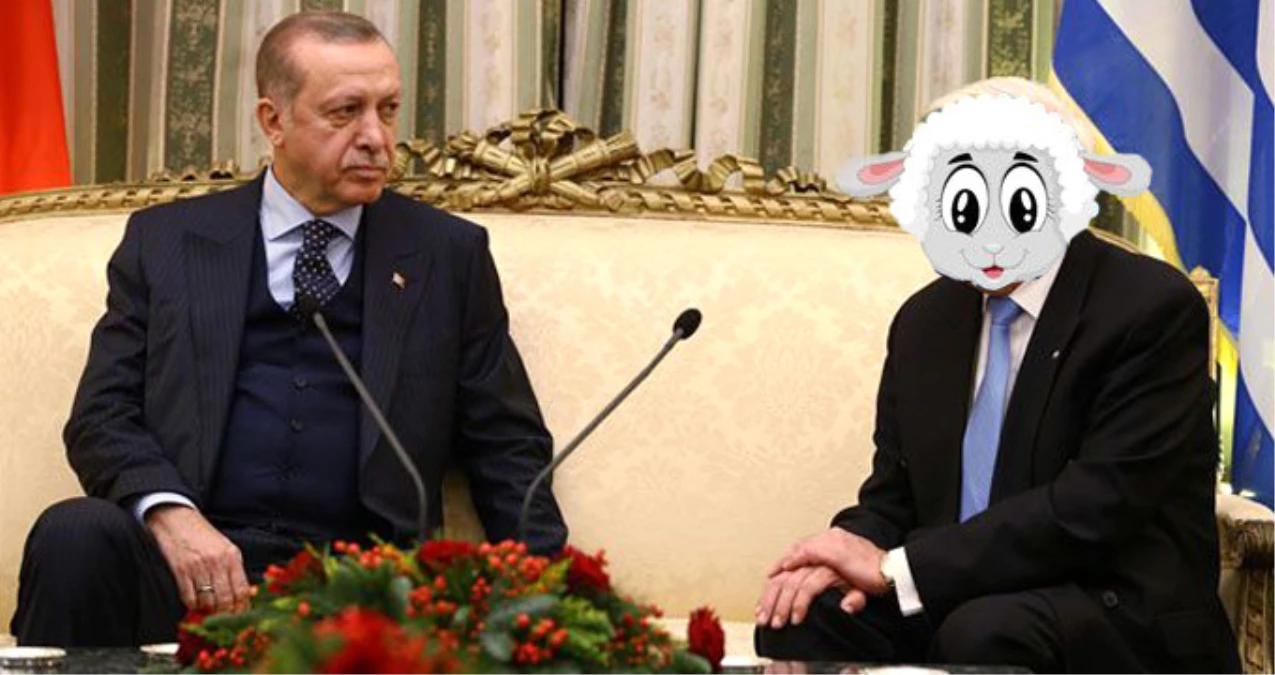 Yunan Vatandaşları Lozan Resti Çeken Erdoğan\'ı Kurda, Kendi Cumhurbaşkanlarını Kuzuya Benzetti