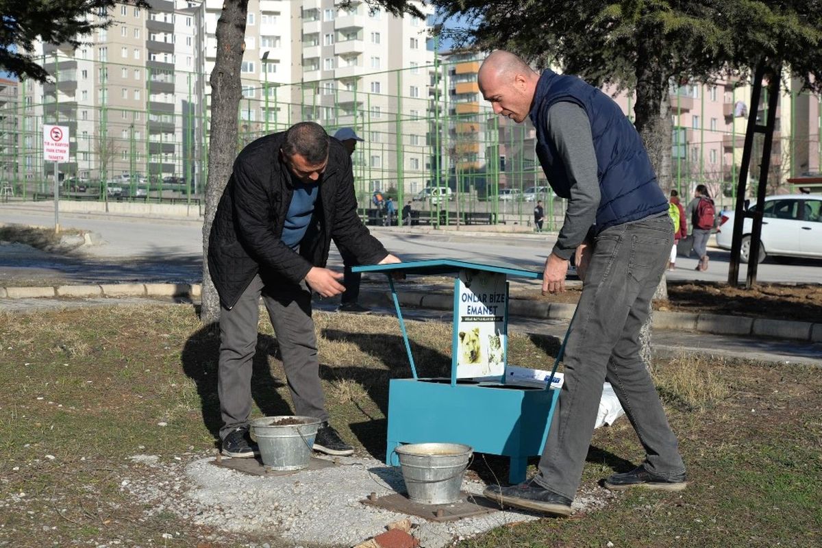 Kış İçin Özel Tasarlanmış Mama Kapları Yerini Aldı