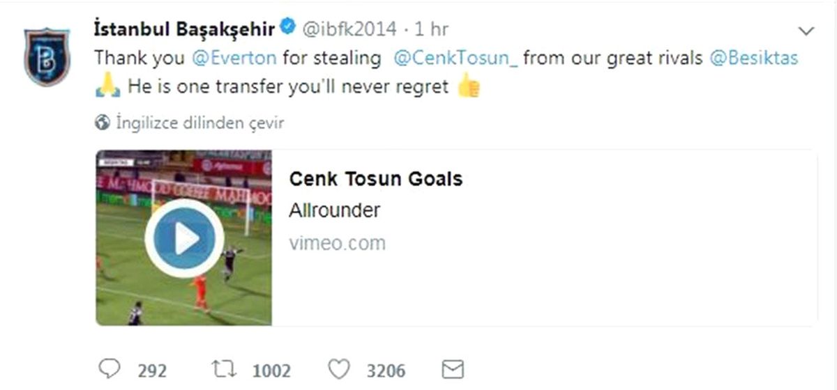 Başakşehir\'den Cenk Tosun Paylaşımı