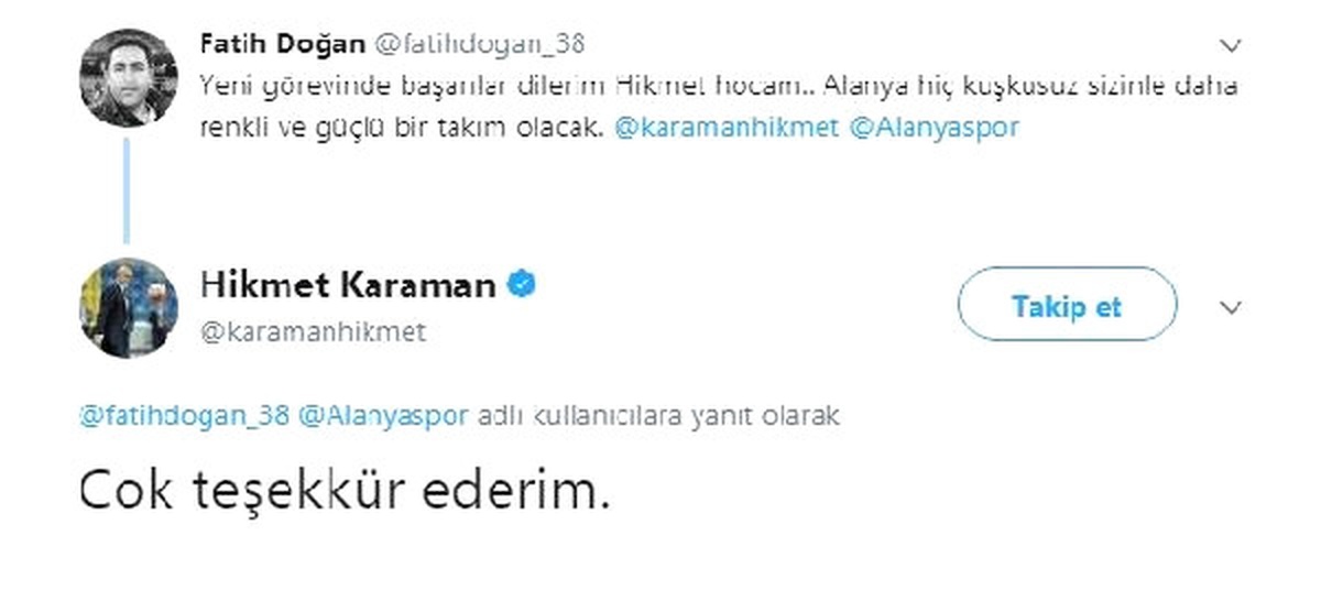 Hikmet Karaman\'dan \'Aytemiz Alanyaspor\' Paylaşımı