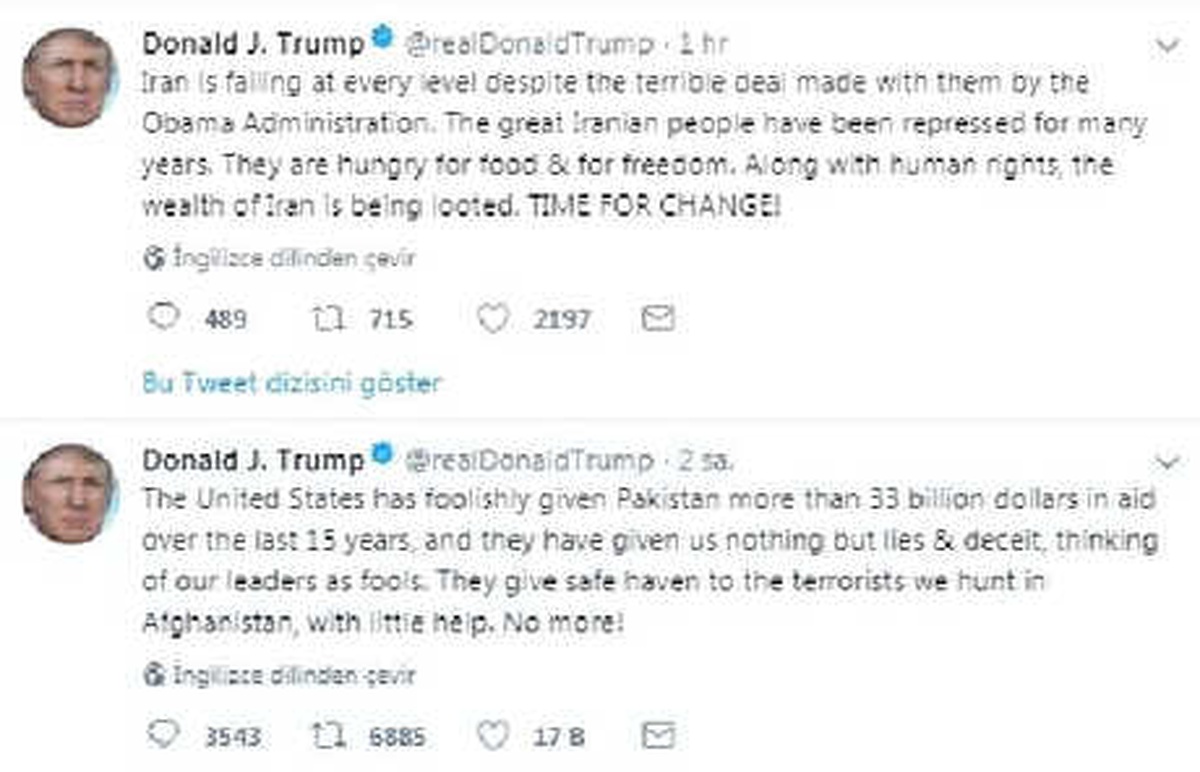 Trump Pakistan\'a Yardımları Durdurdu ve İran İçin "Değişim Zamanı" Dedi