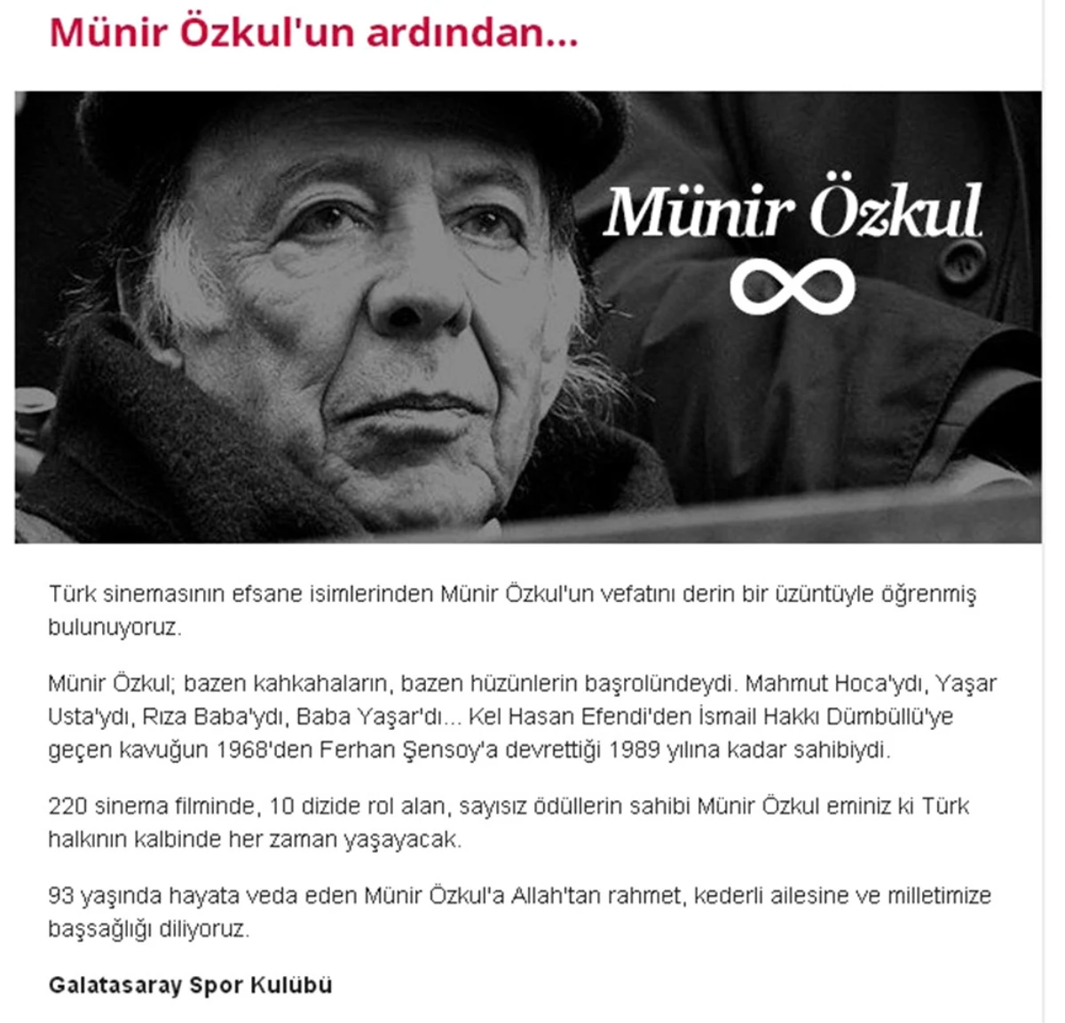 3 Büyüklerden Münir Özkul İçin Başsağlığı Mesajları