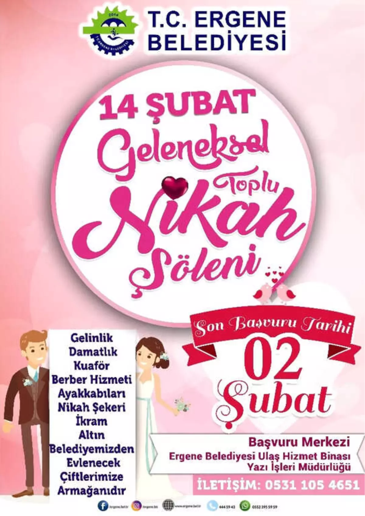 Ergene\'de 14 Şubat\'ta Toplu Nikah Töreni Yapılacak