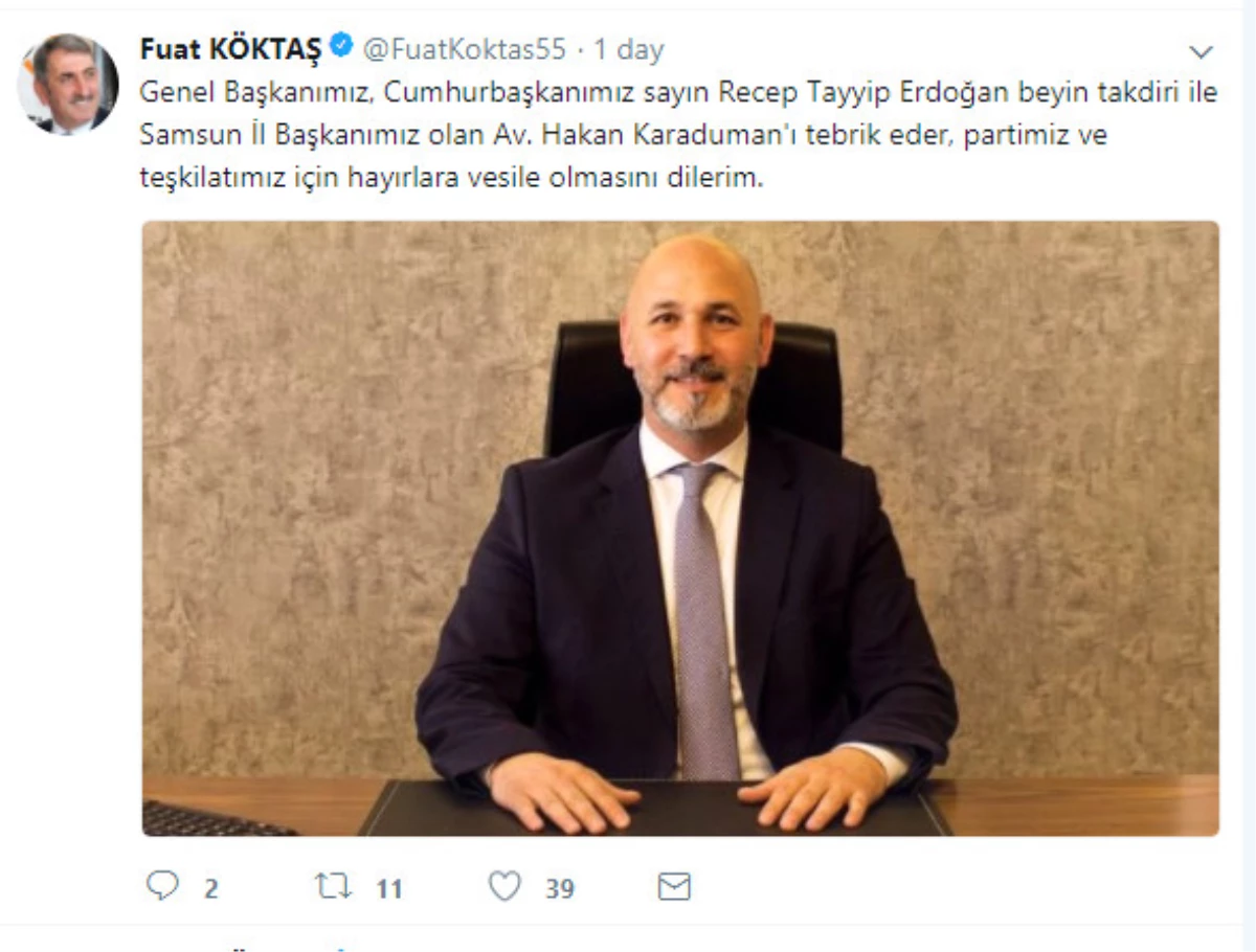 AK Parti Samsun İl Başkanlığı\'na Karaduman Atandı