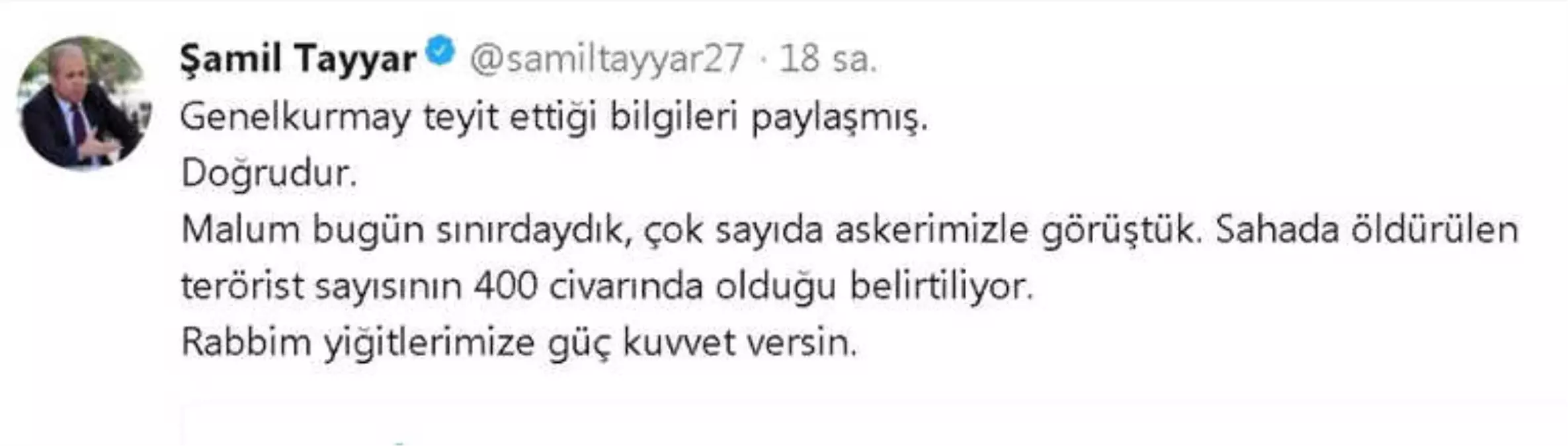 Milletvekili Tayyar Öldürülen Terörist Sayısını Açıkladı