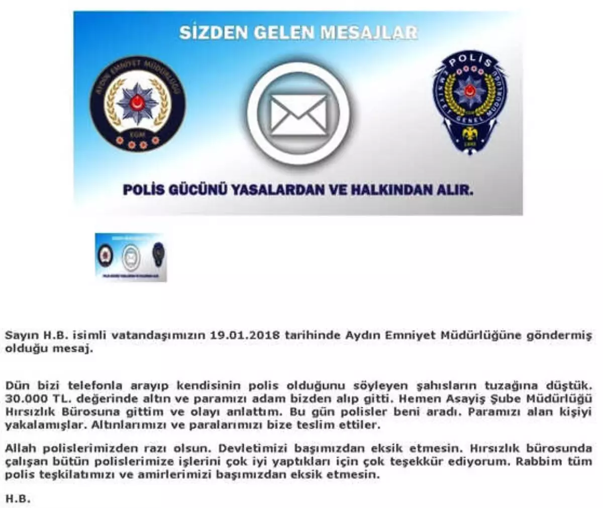 Parasını ve Altınlarını Bulan Polise Teşekkür Etti