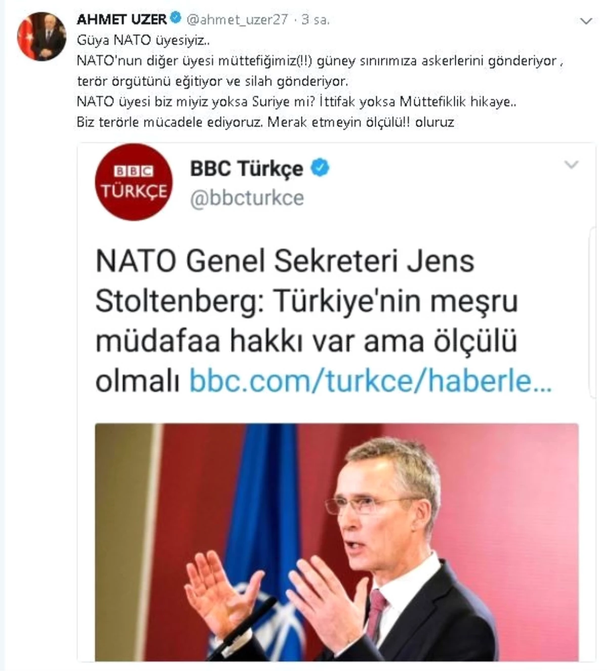 NATO Genel Sekreteri Stoltenberg\'in Afrin Açıklamasına "Ölçülü" Gönderme