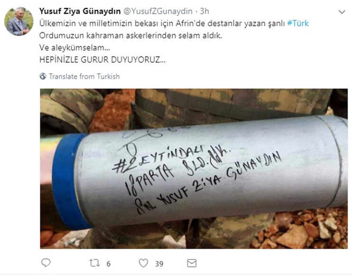 Obüs Mermisiyle \'Afrin\' Selamlaşması