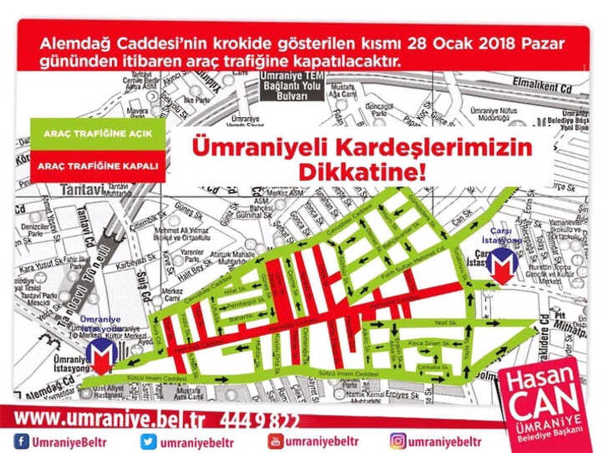 Ümraniye Alemdağ Caddesi Trafiğe Kapatılıyor