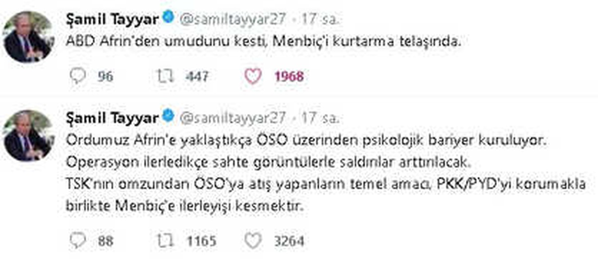 Milletvekili Tayyar: "Abd Afrin\'den Umudunu Kesti, Menbiç\'i Kurtarmanın Telaşında"