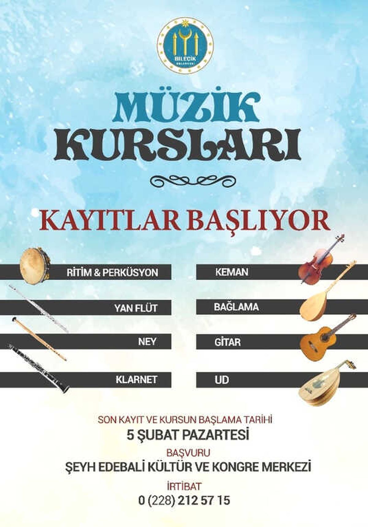 Bilecik Belediyesi Müzik Kurs Kayıtları Sona Eriyor