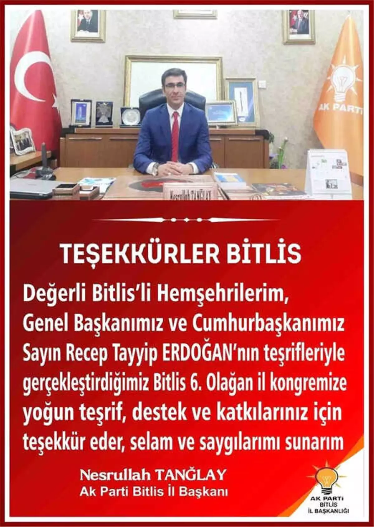 AK Parti İl Başkanlığına Yeniden Tanğlay Seçildi