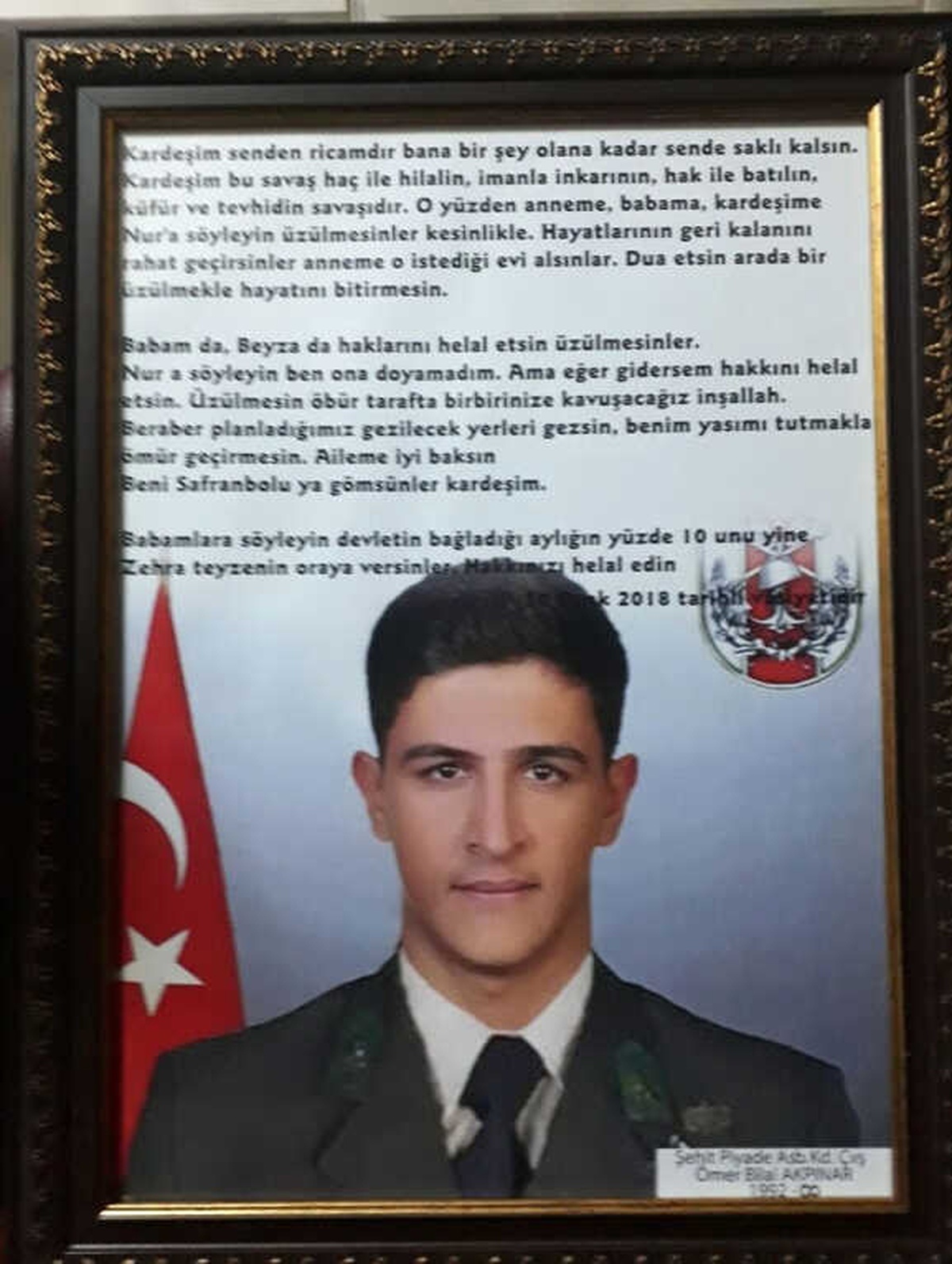 Afrin Şehidinin Duygulandıran Vasiyeti Ortaya Çıktı